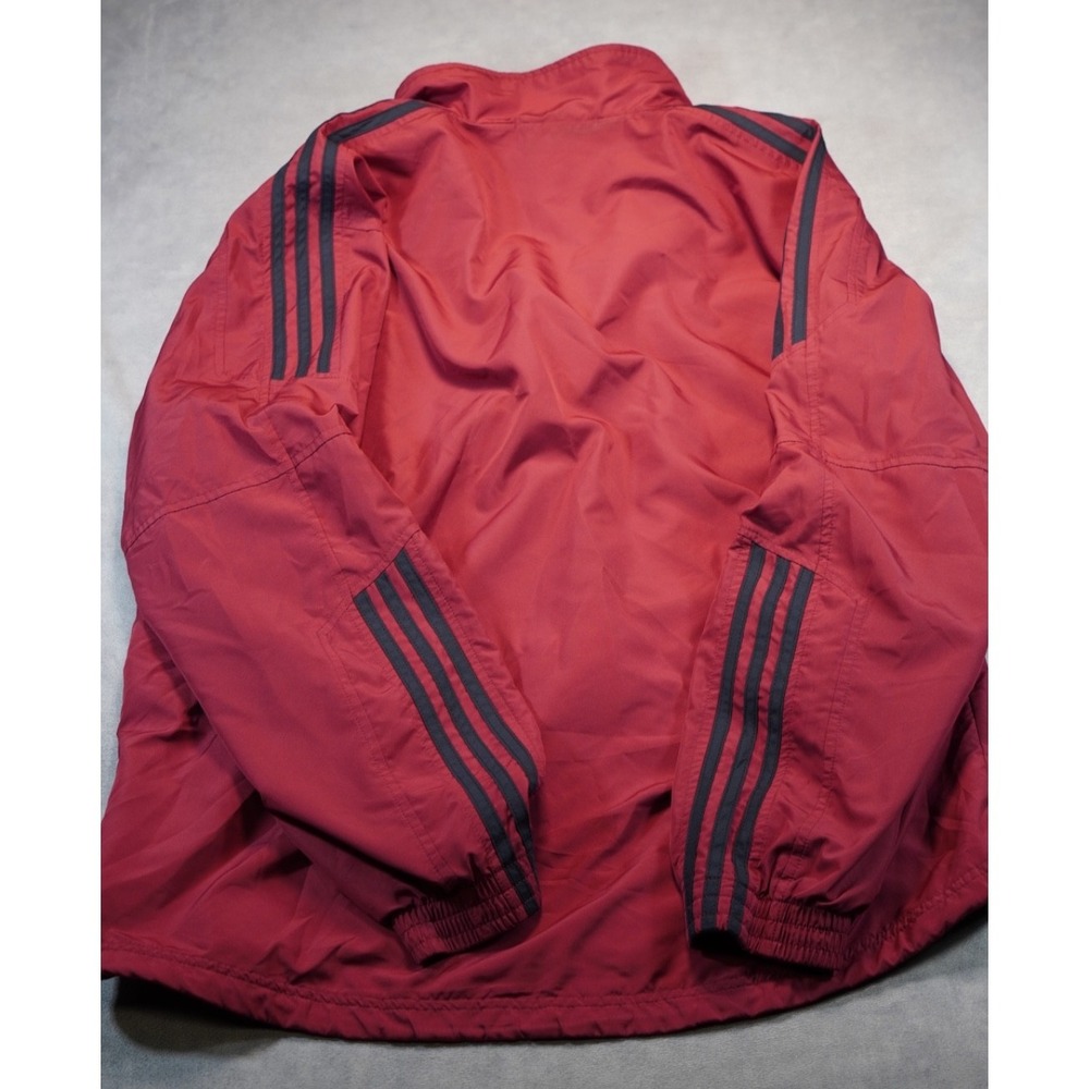 Adidas Mens Large Maroon 3 Stripe Windbreaker Jacket Full Zip Mesh Lined